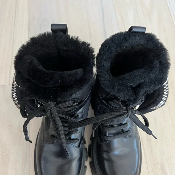 PRADA monolith leather and nylon biker boots with shearling lining black size 35 - Picture 4 of 8